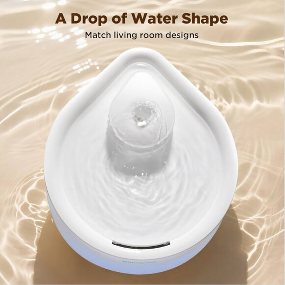 Cat Water Fountain, 2.5L Quiet and Easy to Clean  Drop Design with LED Light, El - Picture 3 of 7